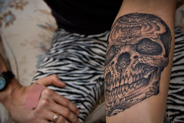 Thomas-Hooper-Tattoo-Day-Of-The-Dead-Skull-Foxhound-Studio Thomas Hooper Day of the Dead Skull Tattoo on Foxhound's Shane Duquette