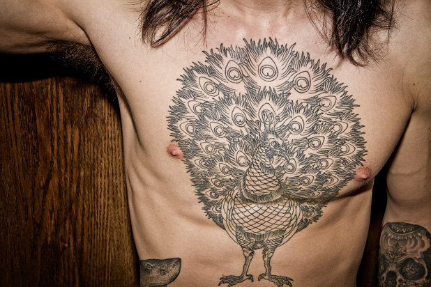 Billy-Shane Duquette's Partly Finished Peacock tattoo by Thomas Hooper