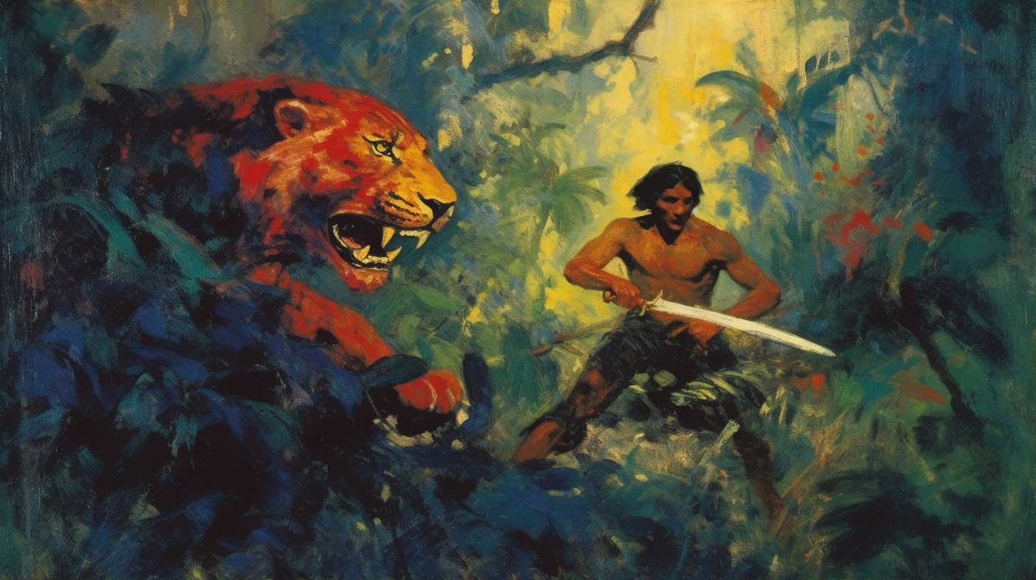 Juan Artola Miranda's painting of a man with a leopard.